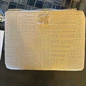 STEVE MADDEN Mixed Logo Embossed Soft Wristlet/ Color Bone 10”x7” NEW